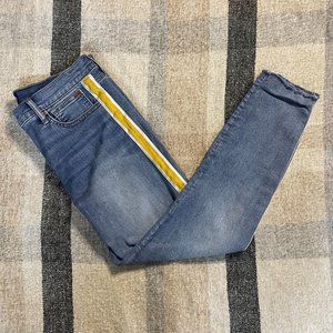 Gap Denim True Skinny Yellow Side Stripe Raw Hem Jeans